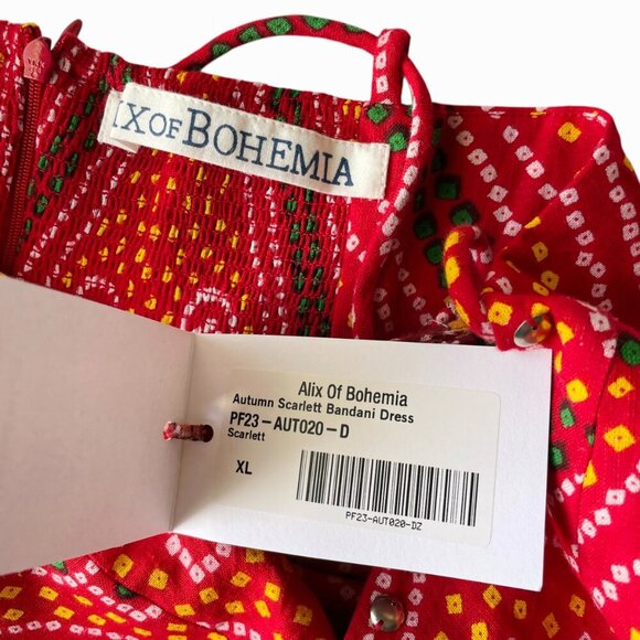 Alix of Bohemia Autumn Scarlett Bandani Dress XL Red Cotton Boho Maxi - Picture 7 of 10